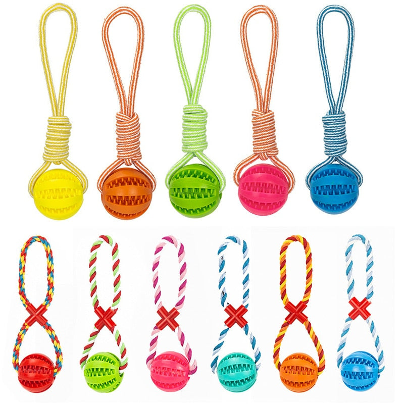 Brinquedos para cães, corda de nylon com bola interativa de borracha para cães mastigar, auxilia na limpeza de dentes.