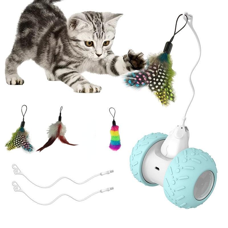 Brinquedo interativos para gatos em ambientes fechados, eletrônico com mouse e penas, seu amor pet.