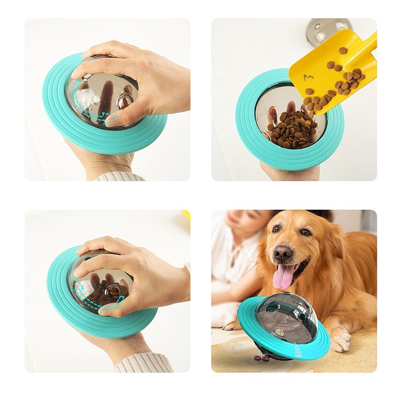 Disco voador, brinquedo interativo para cães e gatos, vaza alimento, diversão mania pet amor animal.